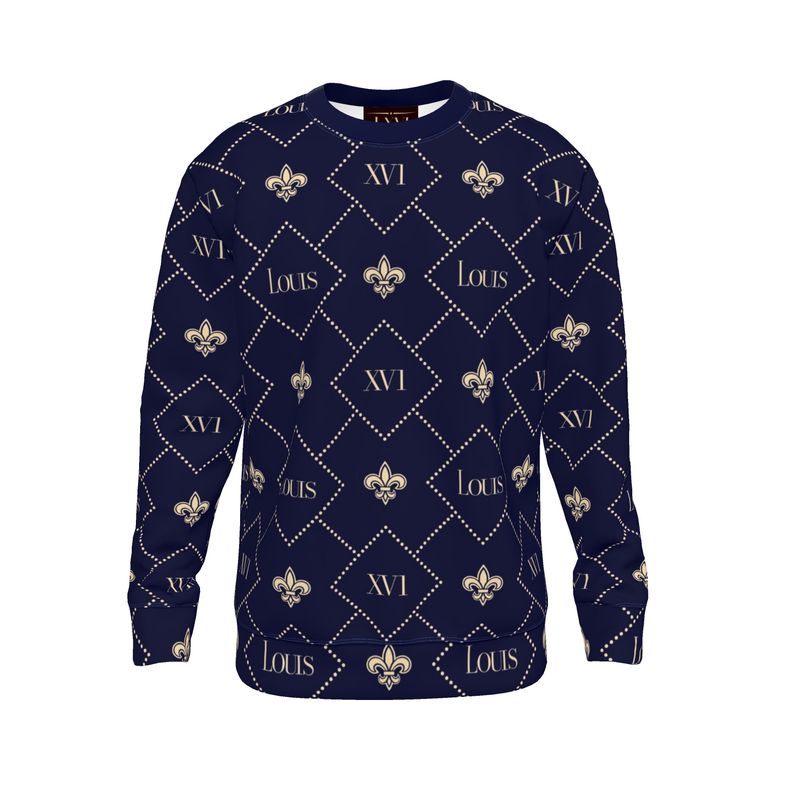 Sweater Navy with Tan fleur-de-lis monogram