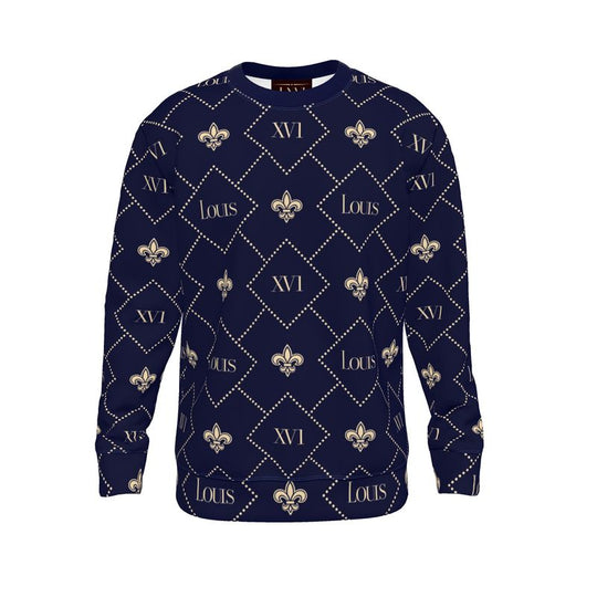 Sweater Navy with Tan fleur-de-lis monogram